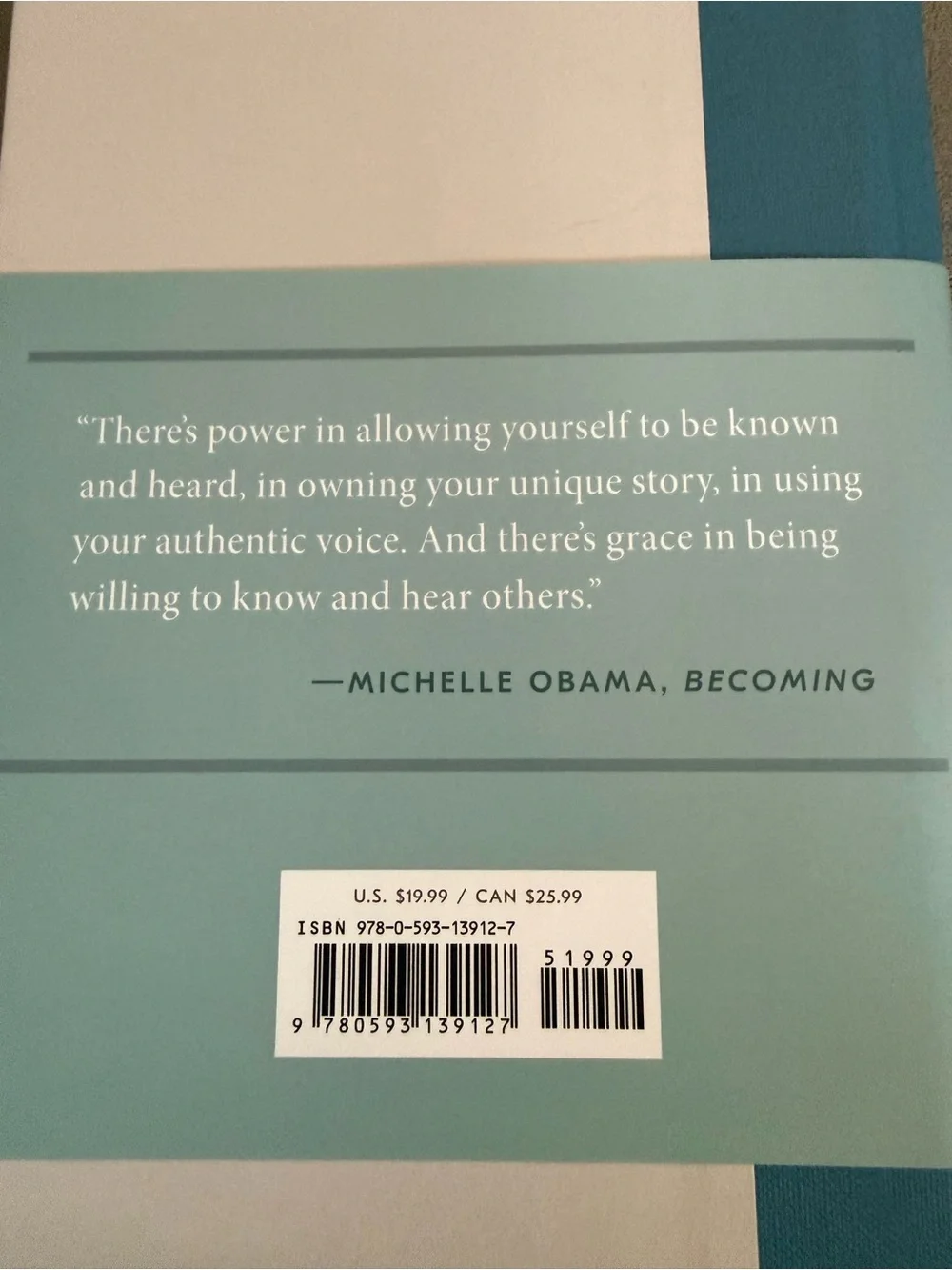Becoming: A Guided Journal by Michelle Obama - Teal & White Cover